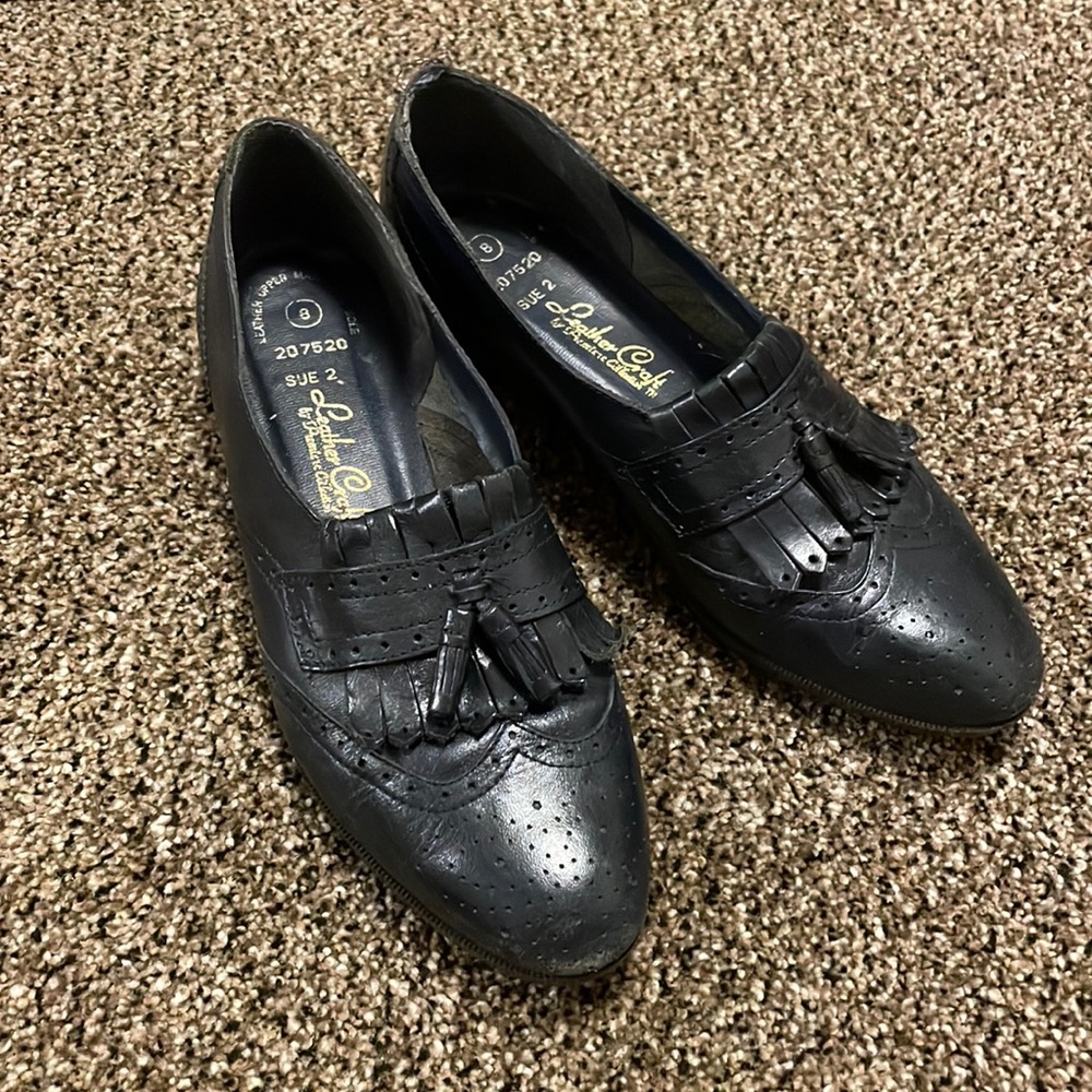 Navy Blue Vintage Leather Oxfords